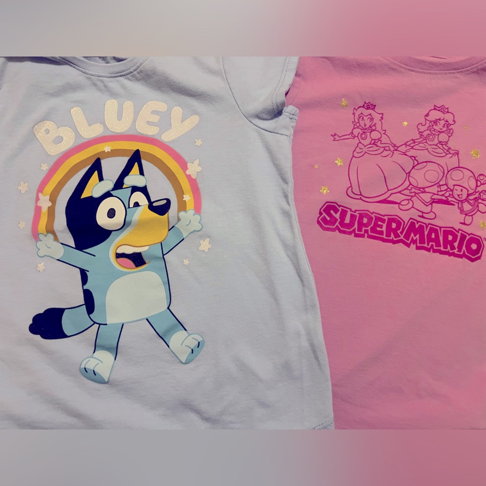 Bluey and Super Mario Princesses shirts